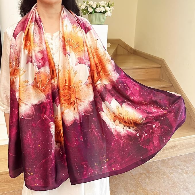 Long Silk Like Scarf Lightweight Satin Scarves Large Sunscreen Shawl Wrap for Women