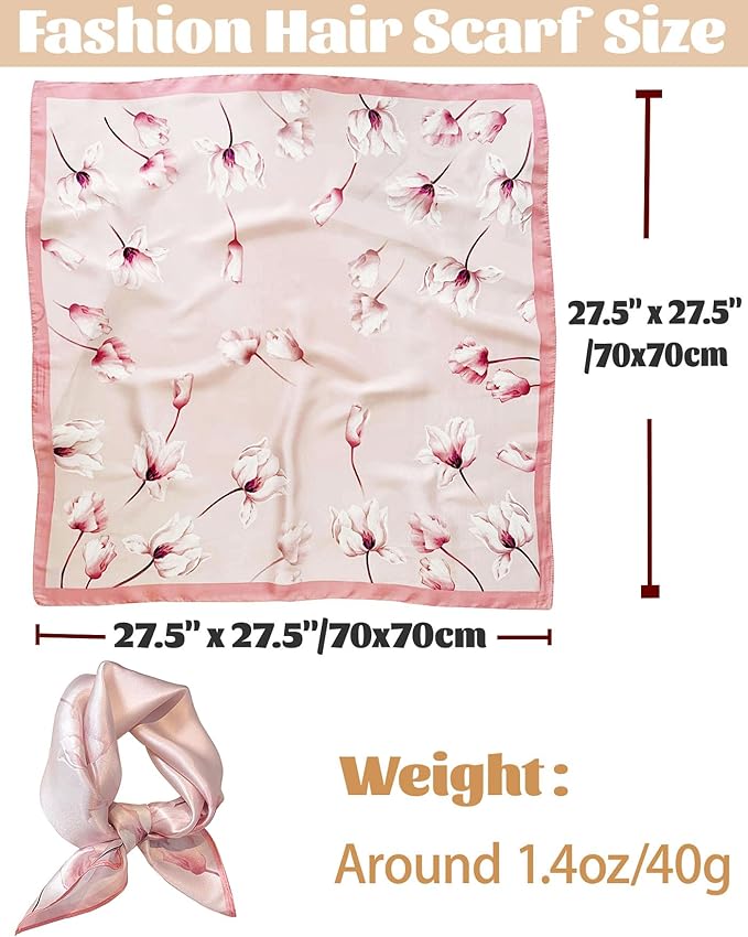 kcctoo 27.5" Mulberry Silk Feeling Head Scarf Women's Fashion Square Neck Satin Scarfs for Bag Hair Scarves Gift
