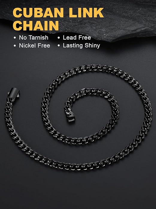 U7 Cuban Link Chain Necklace for Men, Stainless Steel/Black/Gold Mens Necklaces, Chunky Curb Chain Necklace in 6/9/12mm Width 18-30 Inches, Thick Choker Jewelry with Box Packed