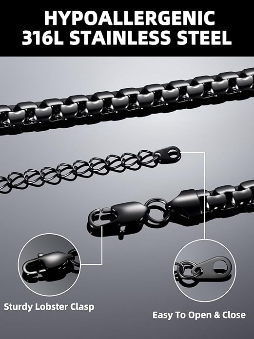 Bestyle 18K Gold Plated/Silver/Black Chain for Men, Hypoallergenic 2/4/6/8mm Stainless Steel Flat Link Chain Necklace for Men & Women Hip Hop Jewelry, 14-30"