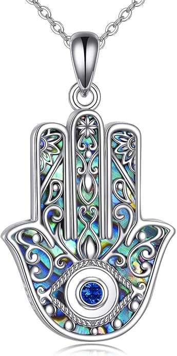 VONALA Silver Evil Eye Necklace for Women Hamsa Fatima Necklace Hamsa Hand Jewelry Gifts for Men