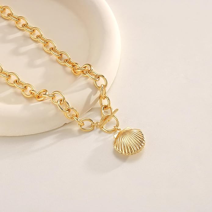 Freekiss Gold Layered Toggle Necklaces for Women: 14K Gold Plated Dainty Link Chain Necklaces Paperclip Cuban Rope Adjustable Choker T-Bar Toggle Clasp Chunky Necklace for Women Trendy Jewelry