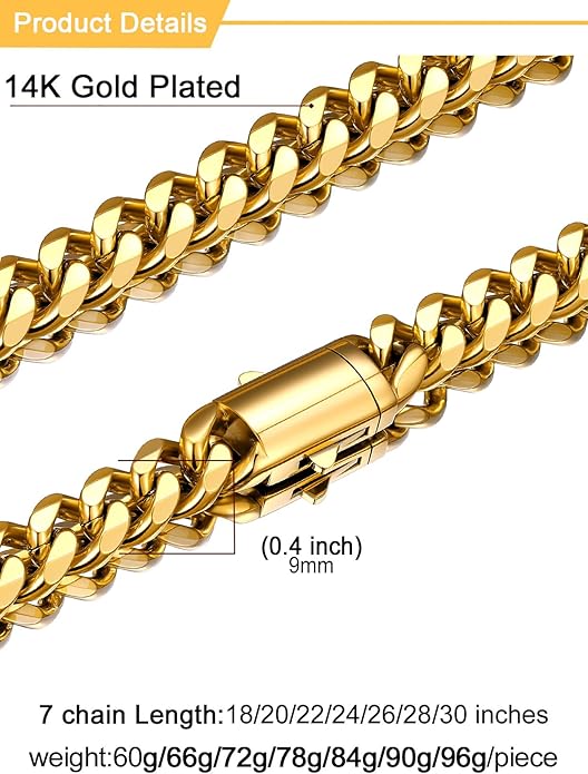 U7 Cuban Link Chain Necklace for Men, Stainless Steel/Black/Gold Mens Necklaces, Chunky Curb Chain Necklace in 6/9/12mm Width 18-30 Inches, Thick Choker Jewelry with Box Packed