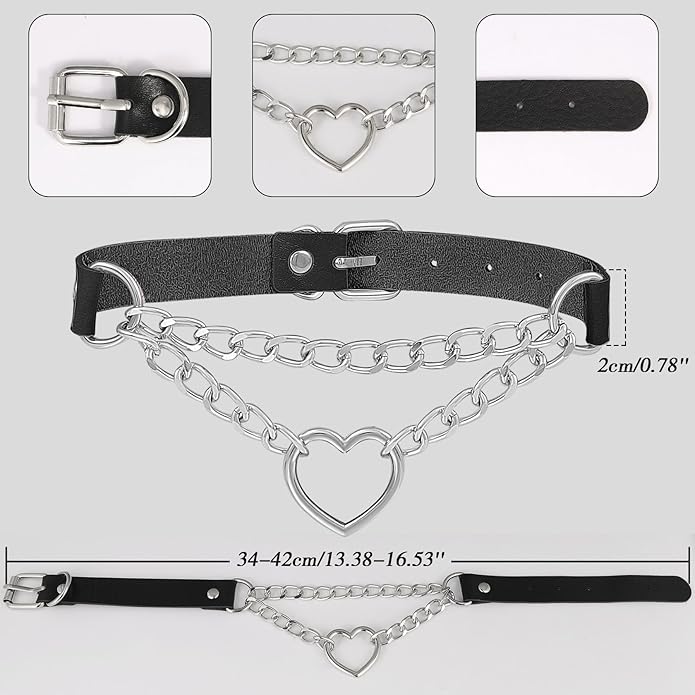 MILAKOO PU Leather Punk Choker Necklaces Circle/Heart Charm Adjustable Collar Necklace for Women