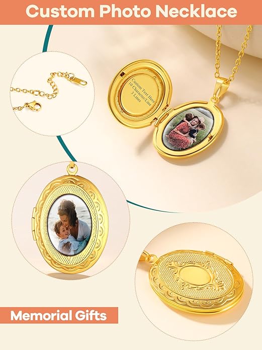 Supcare Locket Necklace That Holds Pictures-Engraved Photo Pendant Custom Jewellery Gifts for Men Women (with Jewellery Gift Box)