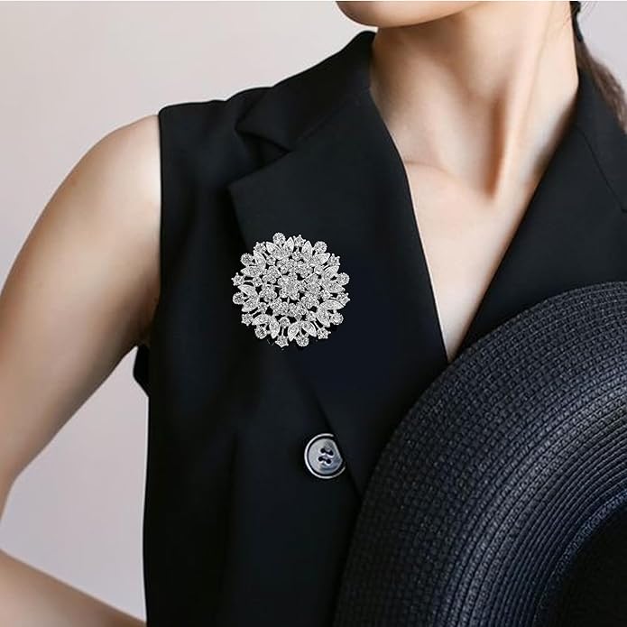 Crystal Rhinestone Brooch for Women Silver Brooch Pins for Women Clear Rhinestone Jewelry Pins for DIY Bridal Wedding Bouquet