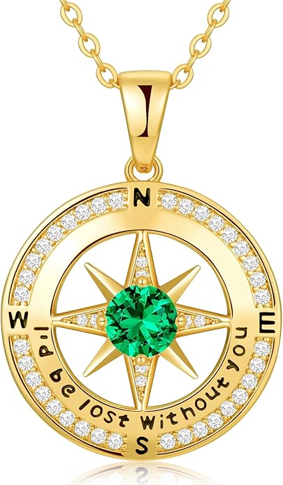 Zifeel Compass Necklace Gifts for Women wife - S925 Sterling Silver Birthstone Necklaces for Women - Anniversary Birthday Gifts for Her Wife Girlfriend - Valentines Mom Mothers Day Christmas Gifts Jewelry for Women