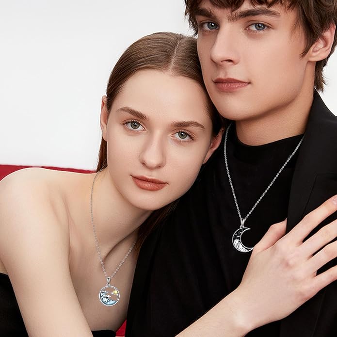 JBAERD Couples BFF Matching Necklaces 925 Sterling Silver Cross/Yin Yang/Sun Moon/Mountain Wave Pendant Necklace Anniversary Birthday Gifts