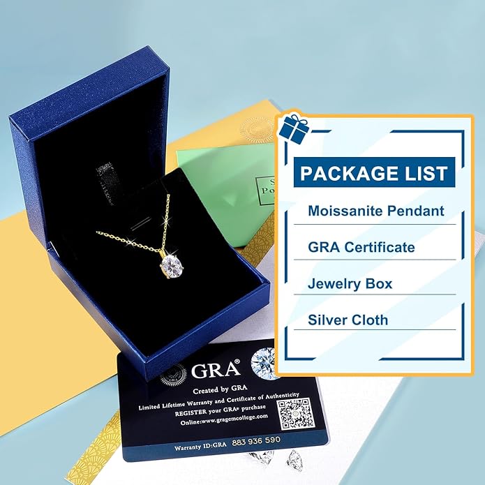 Moissanite Necklace for Women 0.1-12.0CT(3-15mm) Oval/Round Cut Moissanite Pendant 18k Gold Plated Sterling Silver Necklace D Color VVS1 Solitaire Pendant with 18+2 Inch Chain Jewelry for Mom/Wife