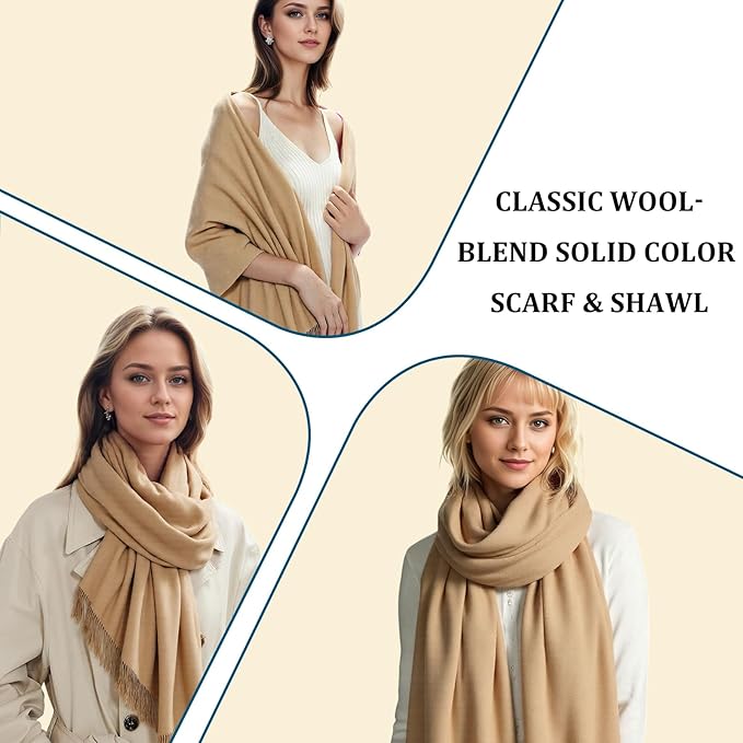 Temminc Winter Scarf for Women - Soft Warm Pashmina Shawl Wrap, Lightweight Fashion Blanket Travel Shawl, Solid Color Scarf