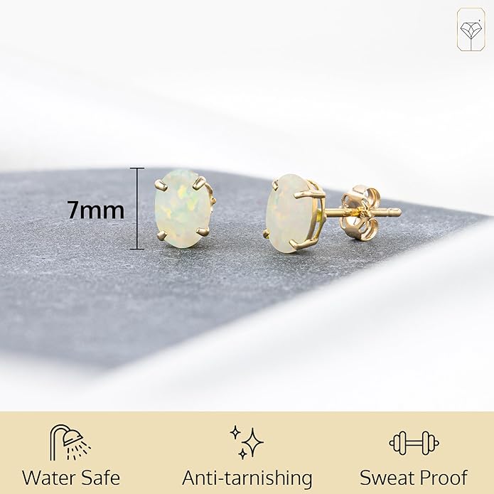 14k Gold Oval Stud Earrings for Women with Push Backs | 7x5mm Gemstone Birthstone Earrings | Real 14 Karat Gold Earrings Studs | Hypoallergenic Gemstone Stud Earrings for Women by MAX + STONE