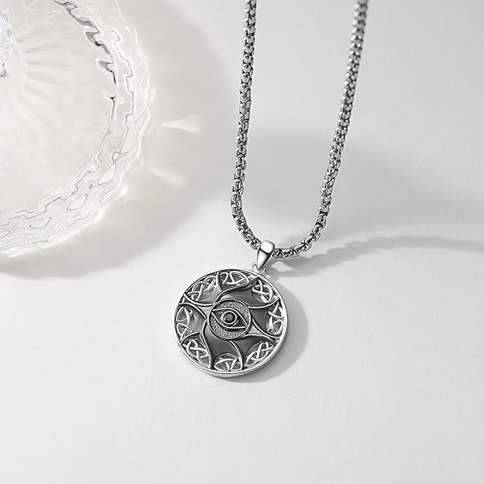 Evil Eye Necklace for Women 925 Sterling Silver, Protection Necklace with Blue Evil Eye Charm, Evil Eye/Lotus Pendant Jewelry, Birthday Christmas Gifts for Her