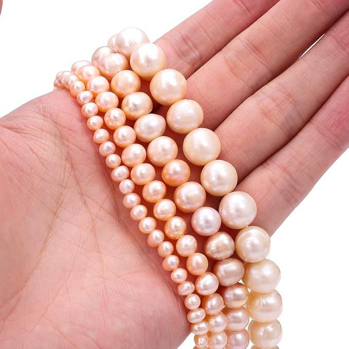 BEADIA Natural Pearl Beads Potato 8-9mm Pink Freshwater Cultured Loose Gemstone Beads for DIY Jewelry Making 13.8''/Strand