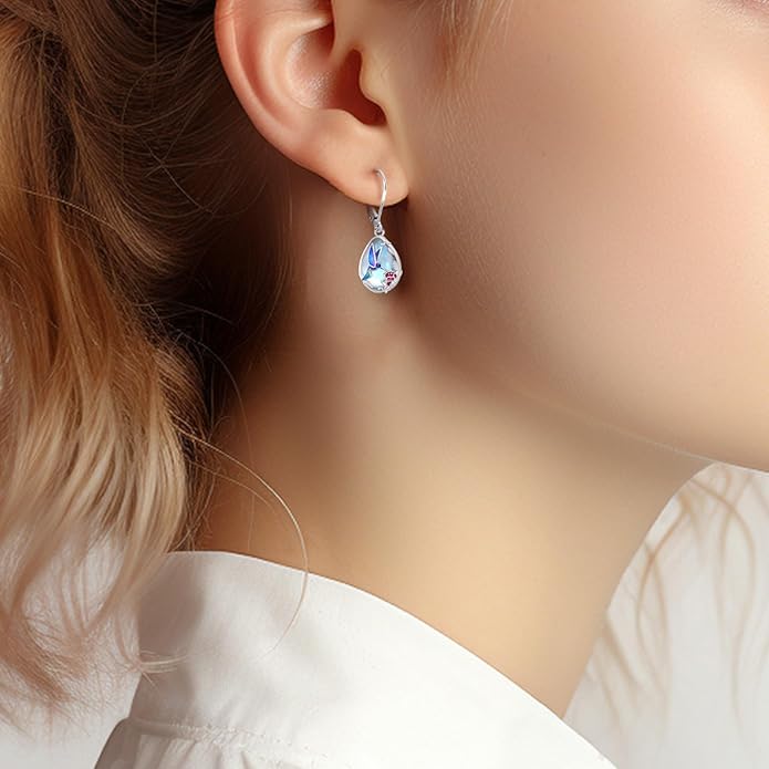 Sterling Silver Tree of Life/Flower/Bee/Animals/Cat/Hummingbird Dangle Earrings Moonstone Turquoise Drop Leverback Earrings Jewelry Gifts