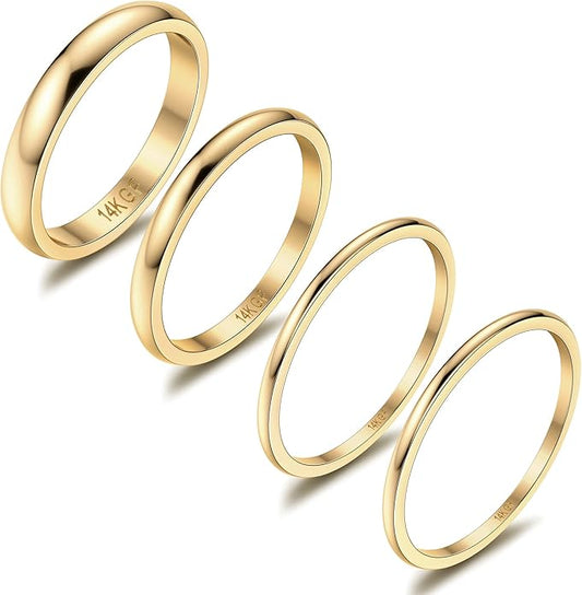 THUNARAZ 14K Gold Filled Rings Stacking Rings for Women Stackable Thin Gold Ring Plain Pinky Thumb Midi Statement Band Ring Comfort Fit 4Pcs 1mm 2mm 3mm 5mm