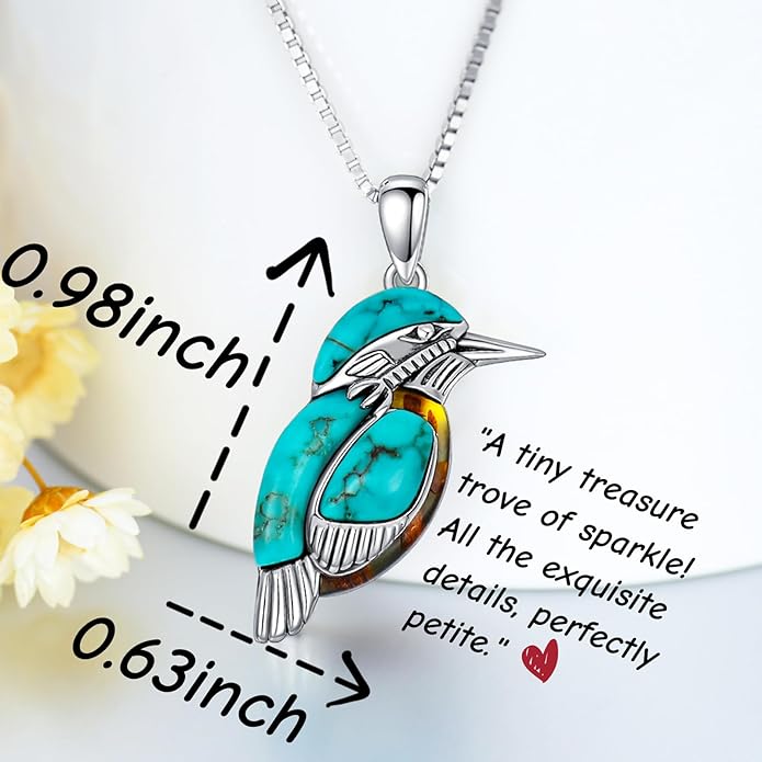 DOLIOX Genuine Bird Turquoise and Amber Stone Jewelry Set for Women, Sterling Silver Native American Necklace Dangle Earrings Western Jewelry