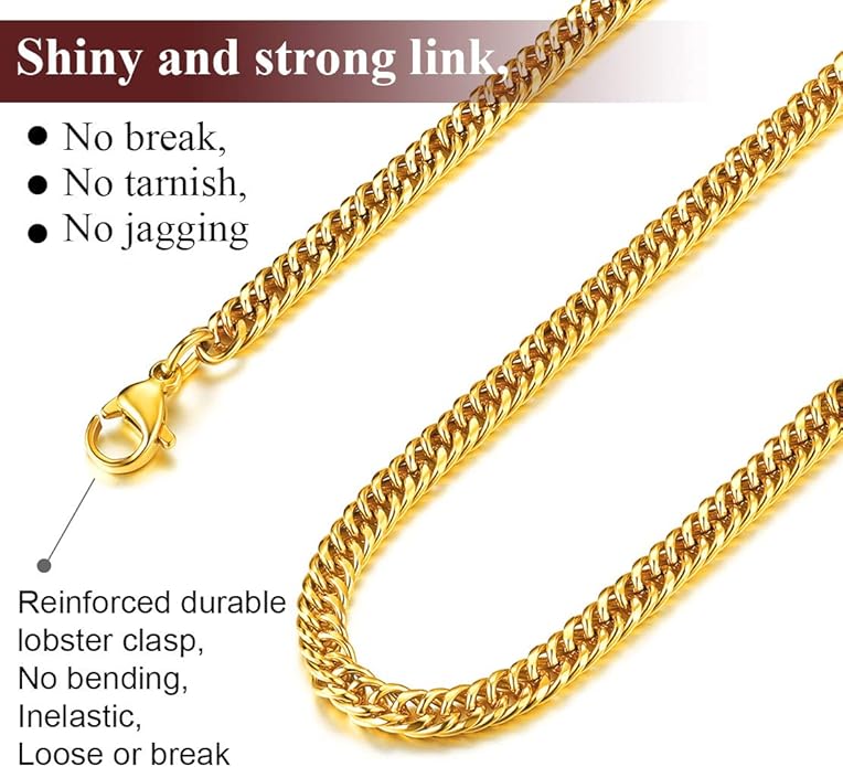 FindChic Men Curb Chain Necklace 18K Gold Plated/Stainless Steel/Black Chunky Double Tight Cuban Link Hip Hop Neck Chains for Men Boys 3.5MM/5MM/6MM/7MM/9MM/12MM 14''-30'' 8 Length Options (Send Gift Box)