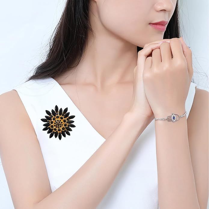 Rhinestone Large Flower Brooches Pins for Women Fashion Sparkly Crystal Sunflower Statement Brooch Unique Wedding Party Suit Dress Jewelry Accessories