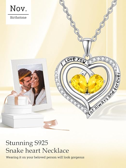 Zeuslia Double Birthstone Necklace Gifts for Wife - 925 Sterling Silver Sunflower/Rose/Crown Cross/Compass/Heart Pendant I Love You Necklace, Anniversary Birthday Gifts for Wife Girlfriend Mom Her
