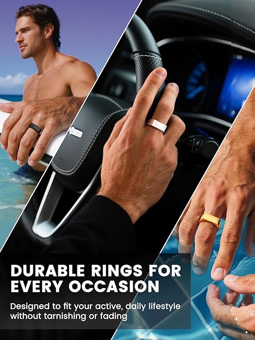 Bestyle Stainless Steel Signet Ring for Men Women in Gold/Black/Silver/Vintage Gray Tone, Chunky Thick Heavy Dome Band Ring Cool Finger Ring, Gift for Dad Husband, Size 7-14 Customizable