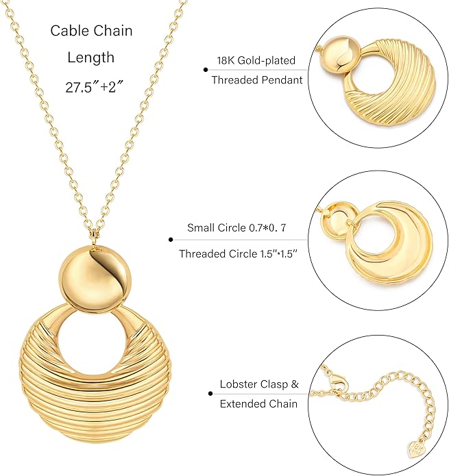Long Pendant Necklace for Women Gold Plated Circle Long Chain Necklace Y Necklace Jewelry for Women