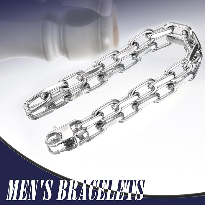 VNOX Link Chain Bracelets for Men - Cool Mens Bracelets Diamond-Cut Paperclip Solid Chain Bracelet Chunky Stainless Steel Jewelry Trendy Gifts