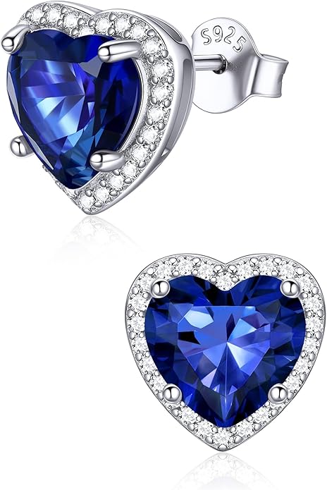 ChicSilver 925 Sterling Silver Birthstone Earrings for Women, 8MM/2 Carat Heart & Round Cubic Zirconia Stud Earrings, Hypoallergenic Jewelry, Ideal Birthday or Christmas Gifts