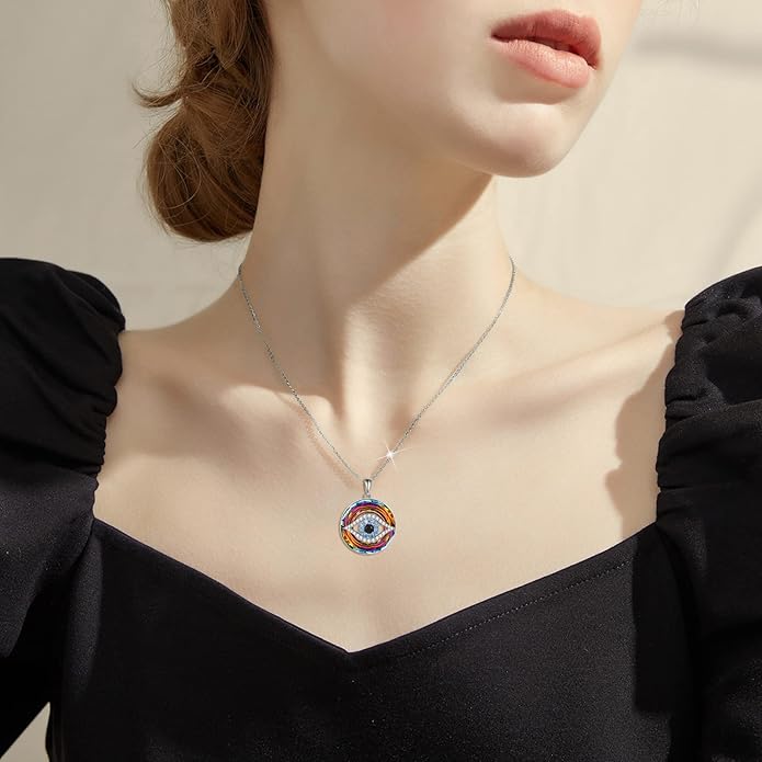 WINNICACA Sterling Silver Evil Eye Necklace Protection Crystal Pendant for Women Good Luck Vintage Evil Eye Pendant Jewelry Birthday Gifts for Women Friend Female