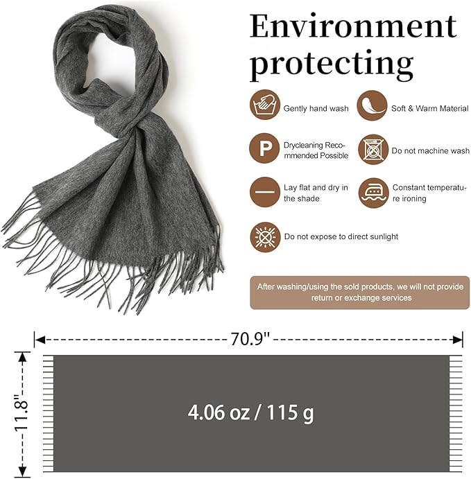 WASALUYA Wool Scarf for Women & Men, 100% Wool Scarves Wrap Shawl with Tassels, Elegant Soft Winter Scarf for Fall and Winter