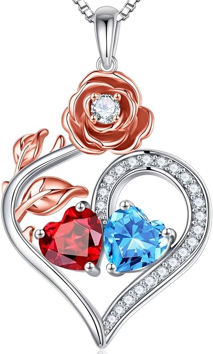 Iefil Christmas Gifts for Women Wife - 925 Sterling Silver Double Birthstone Necklace, Anniversary Birthday Gifts for Women, Jewelry Gifts for Wife Her