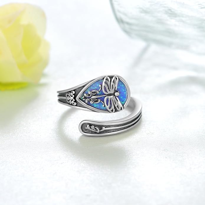 Spoon Rings for Women 925 Sterling Silver Mushroom/Phoenix/Snake/Cardinal/Octopus/Tree of Life/Sunflower/Highland Cow/Dragonfly/Dragon/Horse/Sea Turtle/Frog Rings