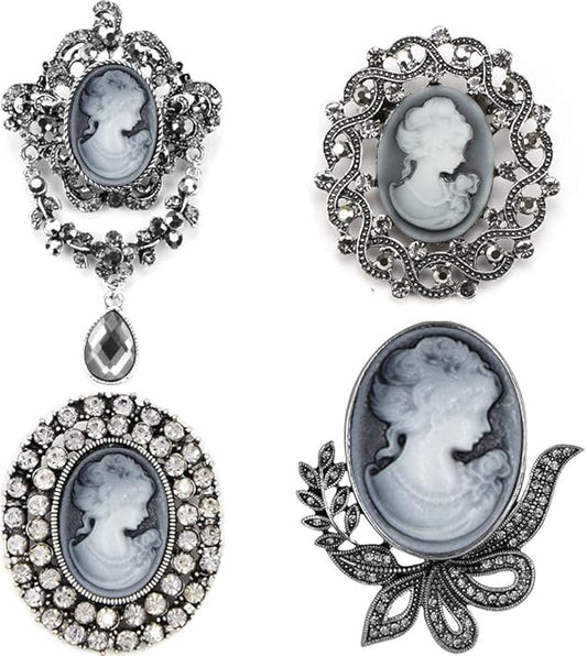 Ezing Vintage Princess Frame Crystal Cameo Brooches Pins Set for Women
