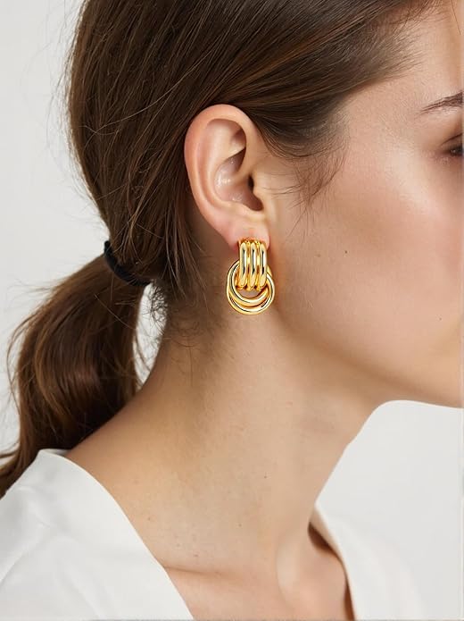 Trendy 14K Gold Plated Knot Earrings are Thick and Charming Pendant Earrings for Women They are Lightweight Hypoallergenic Fashion Accessories Jewelry Gifts for Women