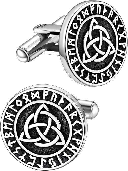 FaithHeart Mens Cufflinks, Norse Viking Tuxedo Shirt Cuff Links, Stainless Steel Cuff Links and Shirt Studs, Gift Box