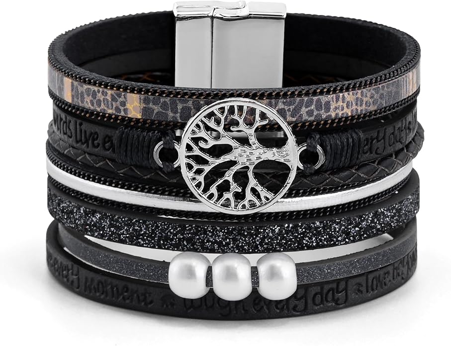 VIBILIA Boho Leather Wrap Bracelets for Women Multi-Layer Bracelets with Strong Clasp Jewelry for Women