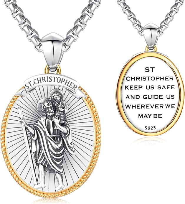 Taioiat Saint Necklace 925 Sterling Silver St Necklace Amulet Pendant Jewelry Religious Gift for Men Women