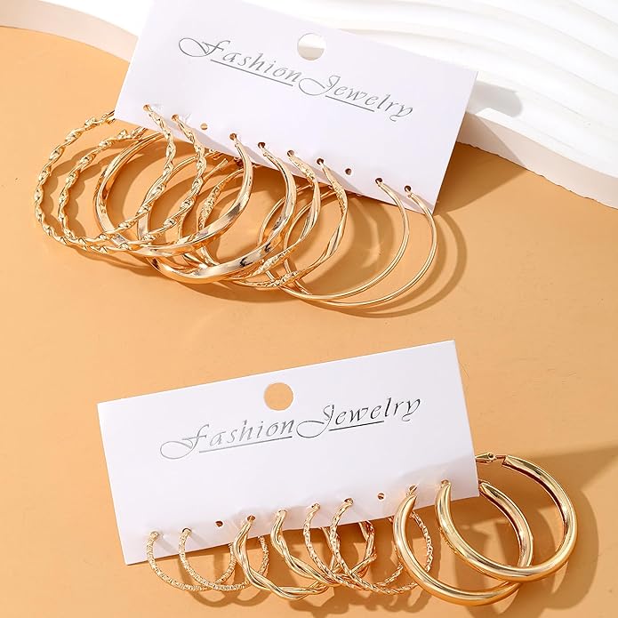 8 Pairs Classic Gold Hoop Earrings Set for Women Big Hoop Earrings Pack Trendy Twisted Statement Earrings Fashion Jewelry Gifts