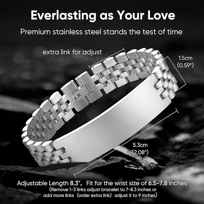 VNOX Masculine Watch Band Stainless Steel Link Bracelet Personalized Jewelry Gift for Men DAD Father Husband Boyfriend