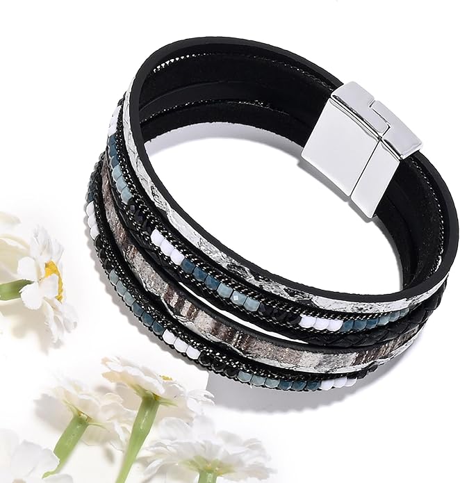 VIBILIA Boho Leather Wrap Bracelets for Women Multi-Layer Bracelets with Strong Clasp Jewelry for Women