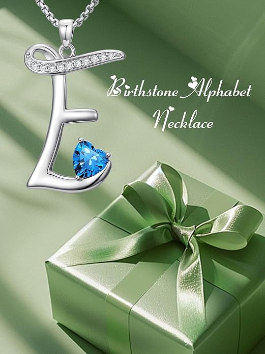 Christmas Gifts for Women Alphabet A to Z Initial Birthstone Pendant Necklaces for Women - 18k White Gold Plated Personalized Name Jewelry Valentine Mothers Day Birthday Gifts for Women Her Girlfriend