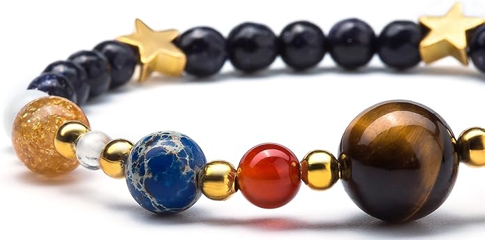 Fesciory Women Solar System Bracelet Universe Galaxy The Eight Planets Guardian Star Natural Stone Beads Bracelet Bangle Gifts