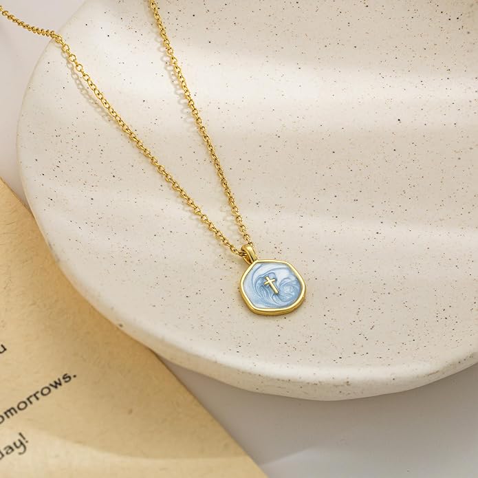 Tewiky Cross Necklace for Women-Dainty Simple 14k Gold Plated Cross Pendant Cute Necklaces for Women Jewelry