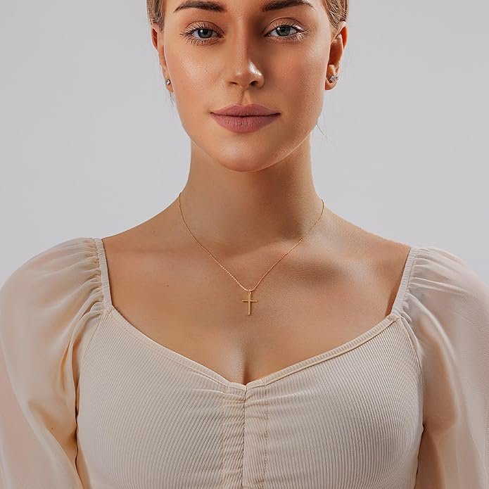 Partm Gold Cross Necklace for Women 14K Plated Dainty Pendant Cross Chain Faith Crucifix Choker Baptism Necklace for Women Trendy Religious Jewelry Hypoallergenic