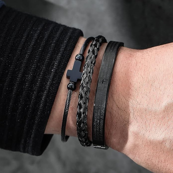 WFYOU 3PCS Stainless Steel Bracelets for Men Gold Roman Numeral Bangle Bracelet Twisted Cable Bracelet Adjustable Cuff Bracelet Mens Luxury Jewelry Bracelets Gifts