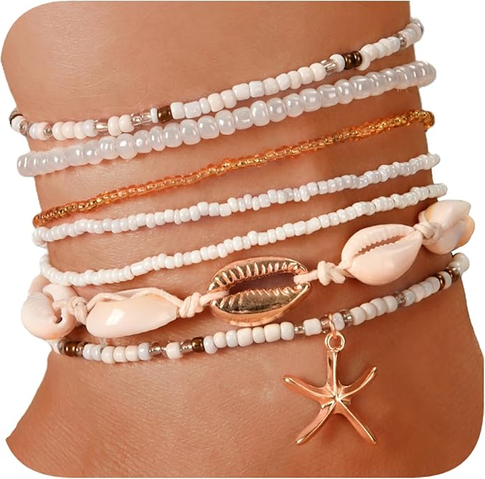 Bead Ankle Bracelets for Women Waterproof Adjustable Boho Shell Anklet Summer Beach Seashell Conch Foot Jewelry Accessories