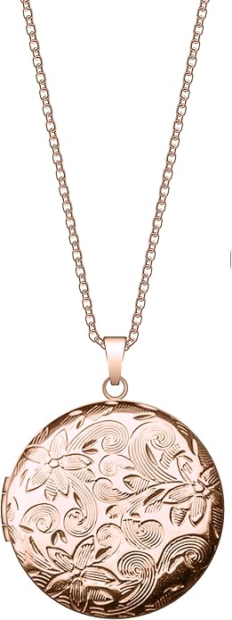 Locket Necklace for Women Girls, 18” Jewelry Chain, Picture Photo Inside, Cadenas para mujer, Personalized Custom Name Gold Locket, Customized Couples Locket, Silver, Rose Gold, Gold