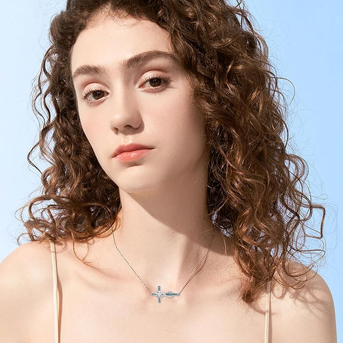 Cross Necklace for Women 925 Sterling Silver Cross Pendant Religious Christian Jewelry Faith Easter Gifts for Wife