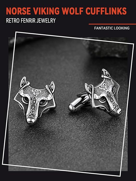 FaithHeart Mens Cufflinks, Norse Viking Tuxedo Shirt Cuff Links, Stainless Steel Cuff Links and Shirt Studs, Gift Box