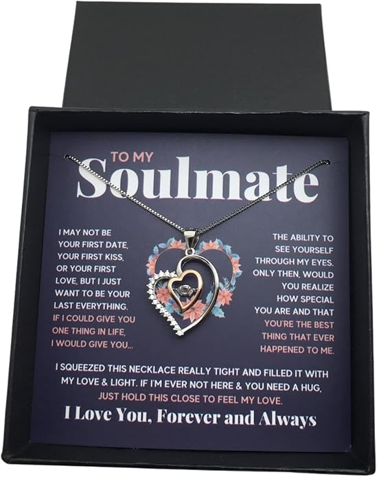 Couples Gifts Necklace To My Soulmate Necklace Birthday Christmas Jewelry Romantic Gifts For My Wife with Message Card Box Personalized Gift Present Pendant for Future Wife Soulmate Girlfriend