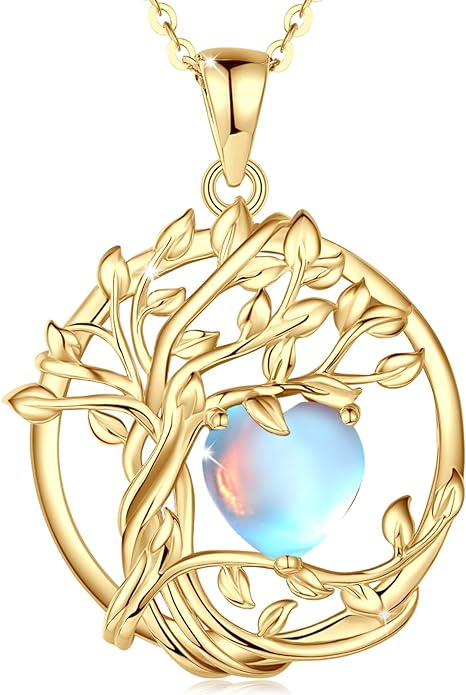 FANCIME Tree of life Birthstone necklace Sterling Silver Pendant Birthstone Necklace Gemstone Anniversary Birthday Jewelry Christmas Gifts for Mom Her Wife